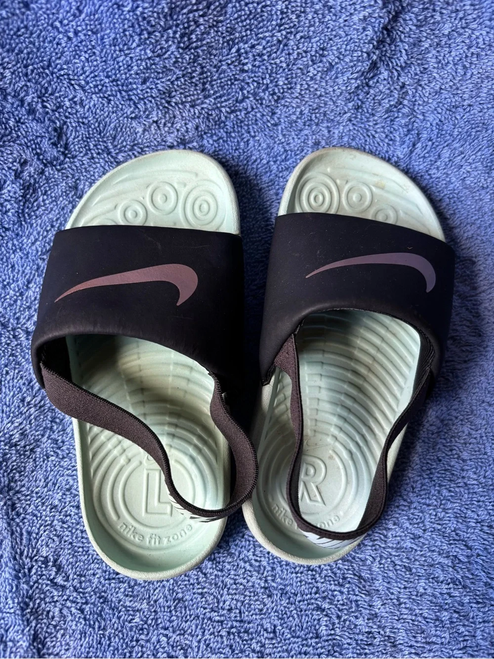Nike Black Slides with Mint Green Footbed and Rose Gold Swoosh